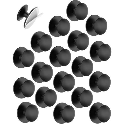 20 Pack Black Self-Adhesive Cabinet Knobs, Self-Stick Hardware Kitchen Cabinet Handles, No-Punch Peel and Stick Drawer Knobs for Refrigerators, Dressers, Windows, Closets