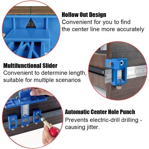 Cabinet Hardware Jig, King&Charles Cabinet Handle Jig with Automatic Center Punch, Avoid Jitter Caused by Direct Drilling. Use for Handles and Pulls on Drawers/Doors, Perfect Set.