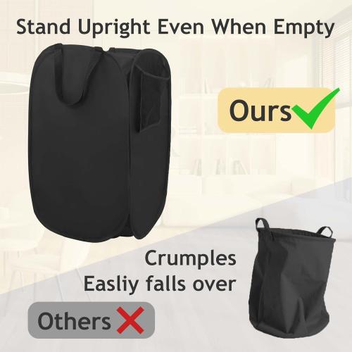 Upgraded Polyester Pop-up Laundry Hamper 2 Pack, 70L(18.5 Gal) Laundry Basket with Durable Handles Solid Bottom High Carbon Steel Frame and Side Pocket, Easy to Open Fold Flat for Storage