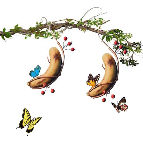 2PCS Butterfly Banana Hammock Feeder,Butterfly Feeders for Outdoors,Butterfly Houses for The Garden,Hanging Metal Butterfly House Attract Butterflies, Bees and Birds