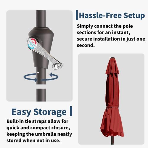 9FT Solar Umbrella 32 LED Lighted Patio Umbrella Table Market Umbrella w/Tilt and Crank, UV-Resistant Outdoor Umbrella for Pool, Garden, Deck, Red