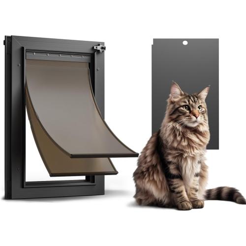 Cat Door for Door, All Aluminum Frame, Small Pet Door for Interior and Exterior, Heavy Duty Doggy Door, Double Magnetic Flaps, Thermal Tnsulation, Energy Efficient, Sliding Lock Panel(Pets Up to 22Lb) | Aluminum Alloy Frame, Double Magnetic Flaps, Thermal Insulation, Energy Efficient, Sliding Lock Panel, Pets Up to 22Lb