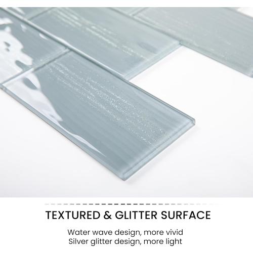 Glass Subway Tiles, 3 x 6 Inch, Gray Glass Tiles for Backsplash, Bathroom Shower Wall, Pack of 32 Pieces