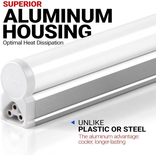 Barrina  LED T5 Integrated Single Fixture, 4FT, 2200lm, 6500K Super Bright White, 20W Utility LED Shop Light, Ceiling and Under Cabinet Light, Corded Electric with ON/Off Switch, ETL Listed