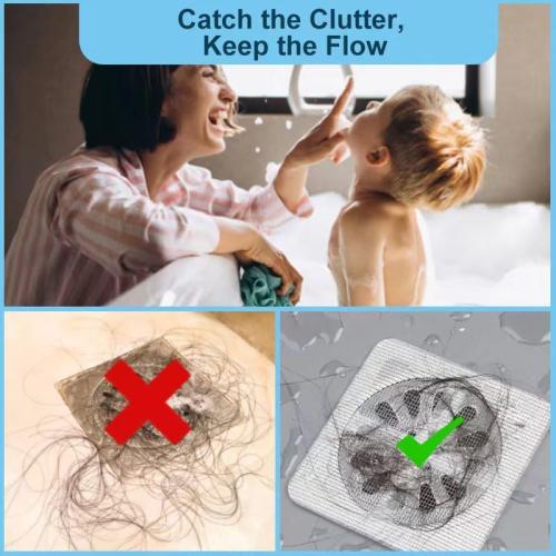 30 PC Disposable Shower Drain Hair Catcher Stickers 4x4 Strong Adhesive Mesh Covers for Bathroom, Kitchen & Laundry Easy Apply & Remove