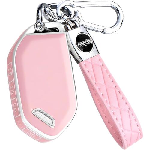 Montague Key Fob Cover for KIA with Leather Keychain, Premium TPU Key Case Shell for Kia Telluride, Sorento X-Line, K4/K5 GT-Line Remote Smart Key Fob Protector (5 Buttons, Pink)