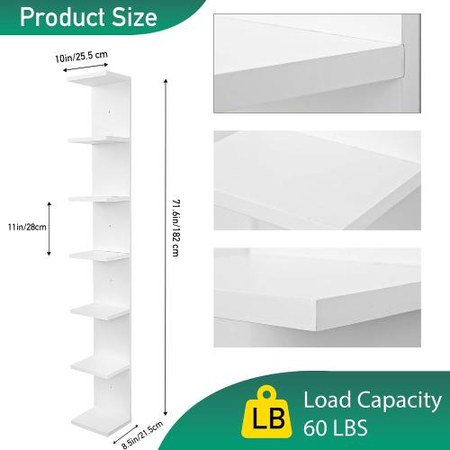 FURAOMEILI 7 Tier Wall Shelf Unit,Vertical Column Floating Storage Home Decor Organizer,White Lack Wall Shelf for Bedroom,Living Room,Office Decor(1 Pack)