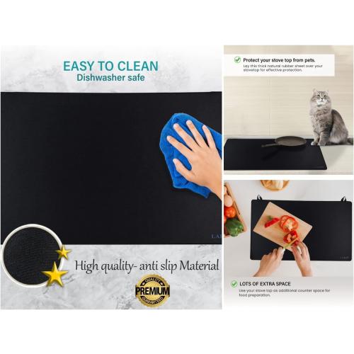 Larsic Stove Cover - Protects Electric Stove Washer Dryer Top. Anti-Slip Coating Waterproof Stove Gap Foldable Prevent Scratching, Expands Usable Space (36X21, Black)