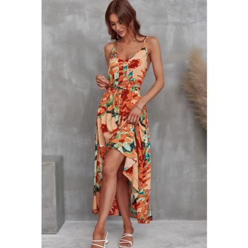 BROVAVE Women's 2025 Summer Casual Boho Sundress Polka Dot Spaghetti Strap V Neck Flowy Midi Dresses (SIZE SMALL)