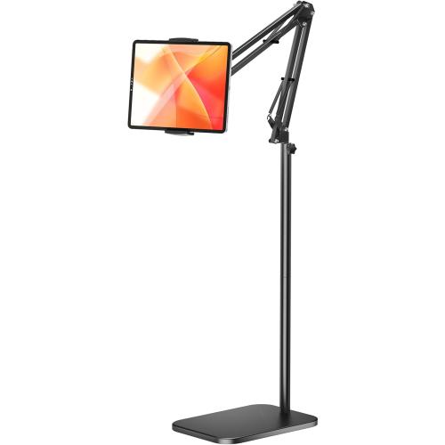 Tablet Floor Stand with 4.5LB Heavy Metal Base,Overhead Bed Phone Stand Angle Height Adjustable Holder, Universal Phone Mount for iPad iPhone Pro Air Mini, Samsung Tab, Kindle, E-Readers...