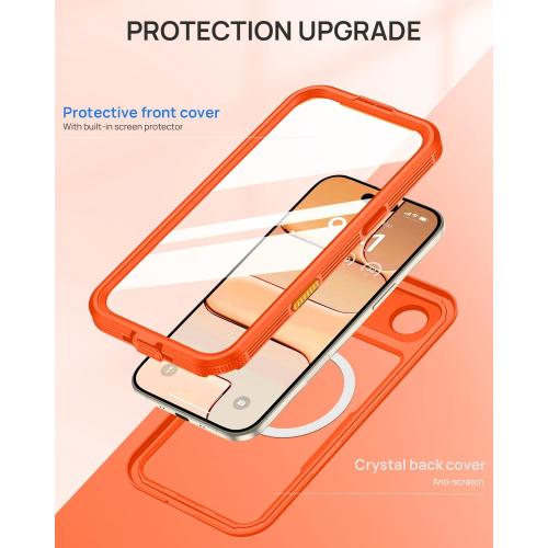 Lanhiem Magnetic for iPhone Air Phone Case, IP68 Waterproof Dustproof Phone, Compatible with Magsafe Built-in Screen Protector Full Body Heavy Duty Rugged Phone 17 Air Cover, 6.5 inch, Cosmic Orange