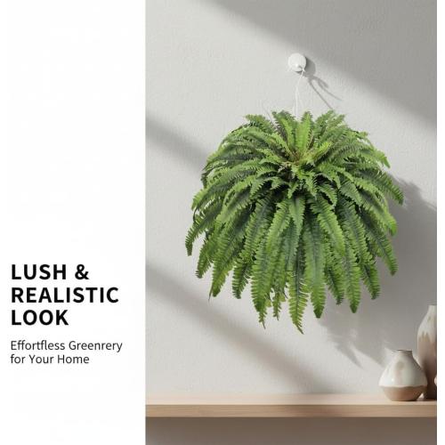 50 Fake Ferns Artificial Plants Large, 98 Fronds 2 Artificial Ferns for Outdoors and Indoors, Suitable for Planter Garden Porch Office Decor