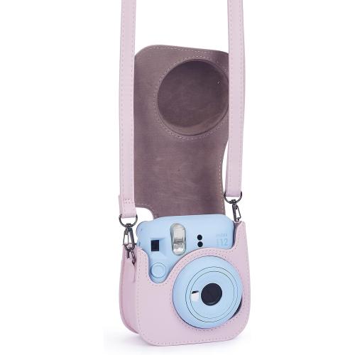 Phetium Instant mini 12 Camera Protective Case Compatible with Instax Mini 12 11,PU Leather Bag with Pocket and Adjustable Shoulder Strap (Blossom Pink)