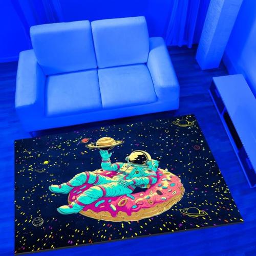 Astronaut Area Rug Black Light, Large UV Reactive Glow in The Dark Space Rug, Non-Slip Fluorescent Rug for Bedroom Living Room Home Decor 70×47×0.39