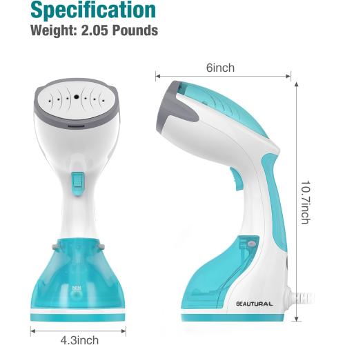 BEAUTURAL Steamer for Clothes, Portable Handheld Garment Fabric Wrinkles Remover, 30-Second Fast Heat-up, Auto-Off, Large Detachable Water Tank
