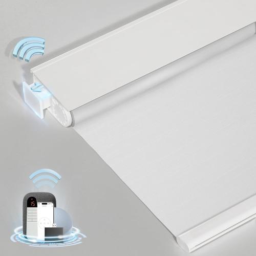 Smart Motorized Blinds with Remote, Cordless No-Drill Automatic Roller Shades, Blackout Electric Blind for Windows, White, 34 x 72