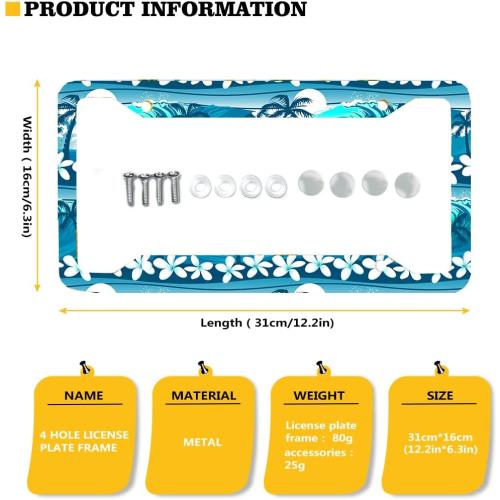 Horeset Wave Palm Tree Bauhinia Print License Plate Frame for Women,car Licenses Plate Covers for License Tag