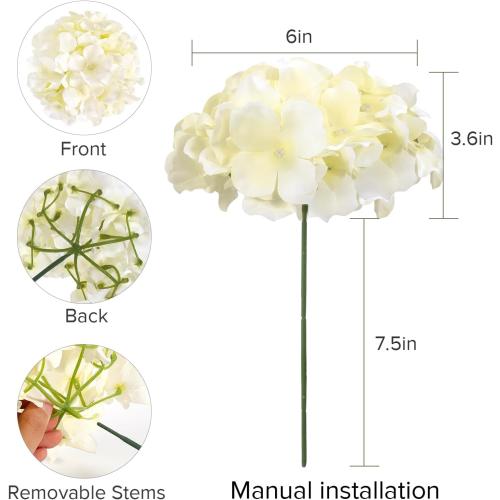 WHITE Auihiay 404PCS Hydrangea Artificial Flowers, Silk Artificial Flowers Heads with Stems, Champagne Lifelike Faux Flowers for Wedding Centerpieces, Arch and Background, Party, Home, Baby Shower Decor