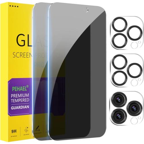 PEHAEL 2 2 Pack for iPhone 15 Pro Max Privacy Screen Protector with Camera Lens Protector Full Coverage Anti-Spy Tempered Glass Film 9H Hardness Easy Installation Bubble Free [6.7 inch]