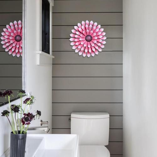 AHYS Metal Flowers Wall Decor Indoor Outdoor Metal Wall Art for Farmhouse Home Living Room Bedroom Bathroom Garden Decor – Pink
