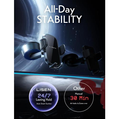 LISEN Electric Retractable Car Phone Mount, iPhone Vacuum Electric Suction Cup Phone Mount, Suction Cup Magnetic Phone Holder