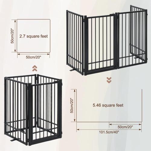 Metal Freestanding Dog Gate with Door, Extra Wide 81, 31 Height Foldable Dog Gates for Doorways, Tall Pet Fence Indoor Outdoor Pet Gates, 4 Panels Pet Barrier for Stairs Hallways, Black