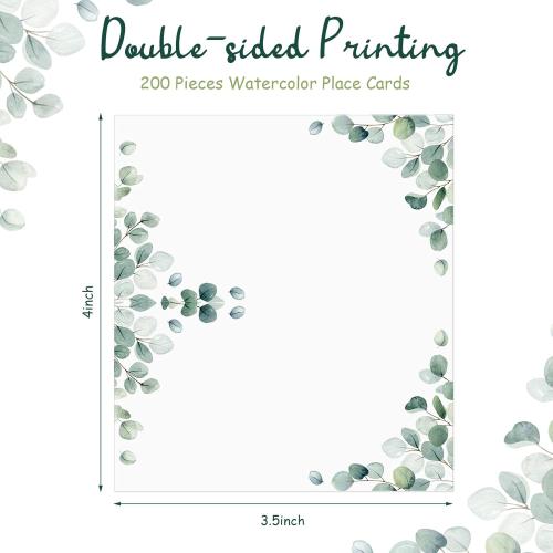 Fumete 200 Pack Wedding Name Cards for Table Setting Watercolor paper Greenery Seating Place reception Sign Tent Blank Table Printable Tent Folding Name Card for Party Bridal Dinner, 3. 5 x 4 Inch