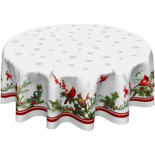 Winter Snow TableclothRed Red Birds and Tree Round Tablecloth 60 Inch Christmas Witer Red Table Cloth for Farmhouse Kitchen Decor Polyester Fabric Xmas Table Cover for Holiday Party Outdoor Camping