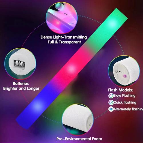 100 Pack LED Glow Sticks for Wedding, Bulk Foam Glow Sticks with 3 Modes Colorful Flashing, Glow Stick Bulk Party Pack for Wedding, Raves, Concert,Camping, Sporting Events, Pool Party