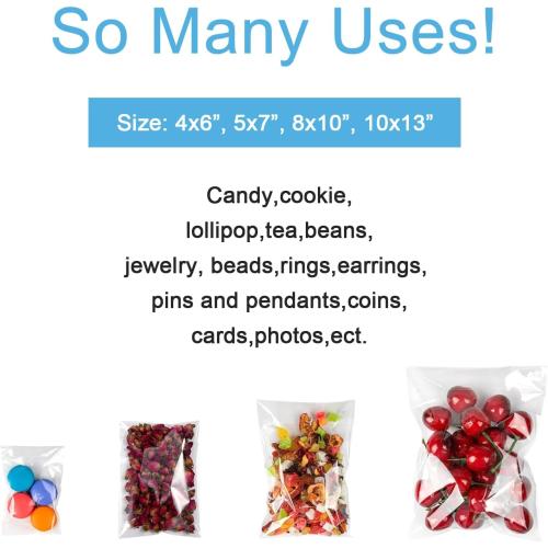 Geyoga 120 Pcs 4 Size Clear Plastic Cello Bag Resealable Self Adhesive Cellophane Bag for Candy Cookies Decorative Wrapper