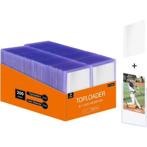 400Pcs Top Loaders for Cards (200Pcs Hard Plastic Card Holders & 200Pcs Penny Card Sleeves) 3 x 4 Toploaders, Card Protector Sleeves for Baseball Football Sports Cards, Standard Trading Cards