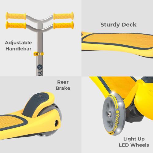 Yvolution Y Glider Air Scooter for Kids, 3 Wheel Scooter for Toddlers 4 Adjustable Height Glider with Kick Scooters, Lean to Steer with LED Flashing Light for Children Ages 3  Years Old