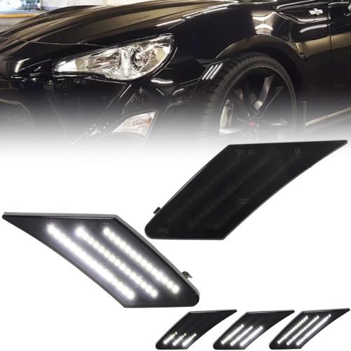 Sequential LED Side Marker Lights for 2013-2016 Scion FR-S, 2013-2021 Suba-ru BRZ, 2017-2021 Toyo-ta 86, Smoked Lens Side Bumper Marker Lights, Scion Front White LED Turn Signal Lamps, 2 PCS