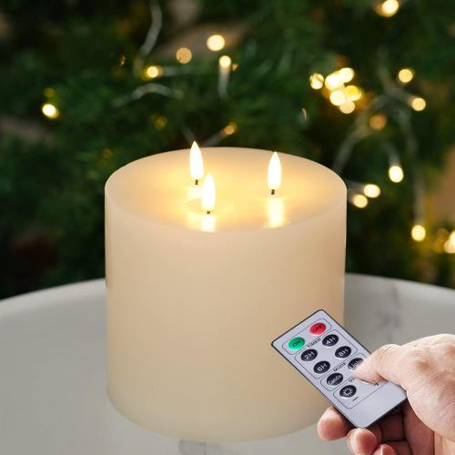 Amagic 6x6 Extra Large Flameless Candles with 3 Wicks, Battery Operated Candles with Remote Control and Timers, 6 inch Diameter LED Pillar Candles, Real Wax, Ivory