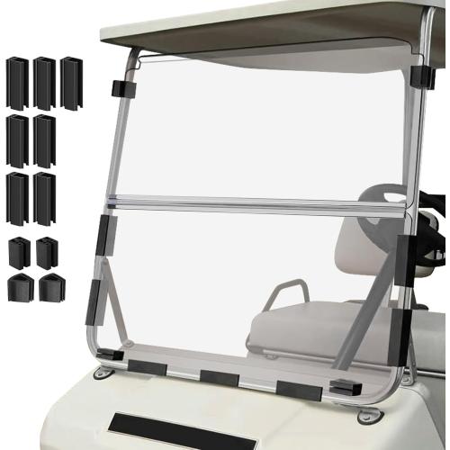 Golf Cart Foldable Windshield 3/16 (5MM) Only Fits 1982-2000 Club Car DS 1×1 Struts Upper and Down Straight Rail, Folding Acrylic Replacement - Clear (Not Fit Front Tapered Rail Style)