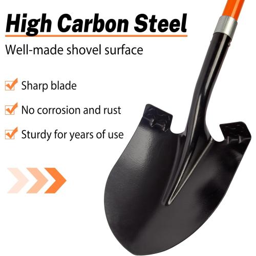 Heavy Duty Gardening Shovel, 56 Inch Round Blade with Fiberglass Handle (Orange)