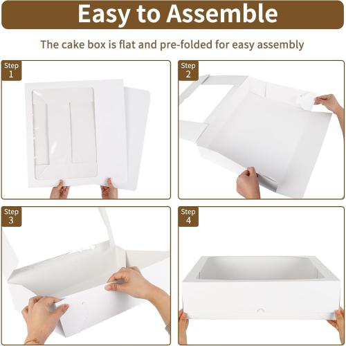 Moretoes 6pcs 19x14x4In Large Half Sheet Cake Boxes with Thick Cake Boards | Clear Window, White Rectangle Bakery Boxes for Cake Pastry Baking, Cupcake, Muffins, Pie