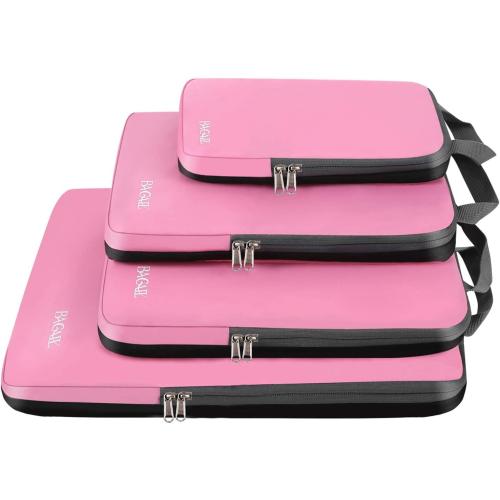 BAGAIL Set of 4 Compression Packing Cubes Travel Accessories Expandable Packing Organizers (Cloth Pattern, 4-Pink)