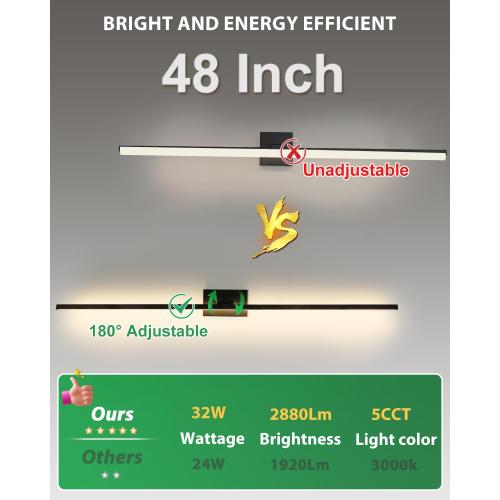 zouzai 2nd Gen Modern LED Bathroom Vanity Light Bar, Dual-Sided Black IP44 Wall Fixture Over Mirror, 5CCT Adjustable (2700K–5000K), 180° Rotatable, Dimmable – Upgraded Design(48 inch)