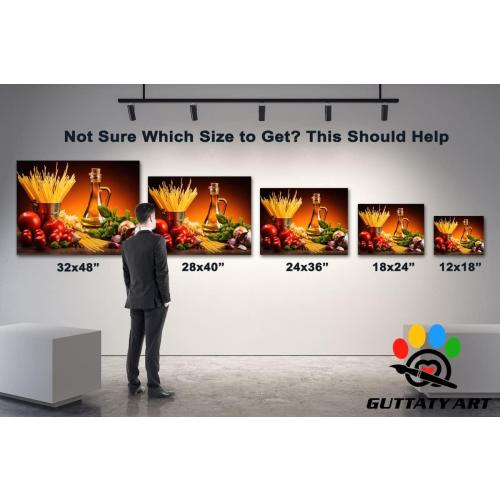 Kitchen Wall Decor Canvas Art, Colorful Ingredient Vegetable and Fruit Canvas Print for Dining Room Decor, Vintage Condiment Picture Kitchen Framed Painting for Restaurant Decor (18x24 Inches)