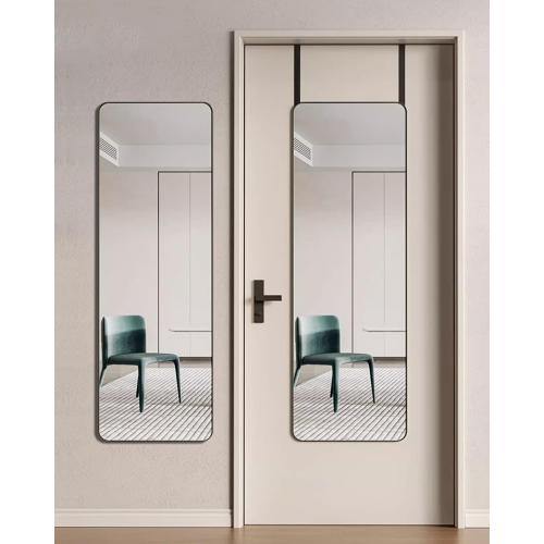 Size 14x48 Color Black Full Length Mirror, 14x 48 Over The Door Hanging, Rounded Corner, Wall Mirror, Full Body, Black