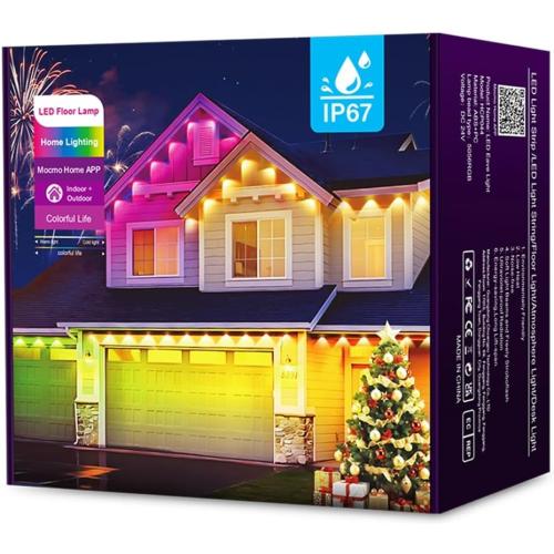 Bluetooth Permanent Outdoor RGB Intelligent Colorful Eaves led Lights,App and Remote Control,DIY Scene Modes,Waterproof,for Christmas,House Decorations,100ft. (EU)