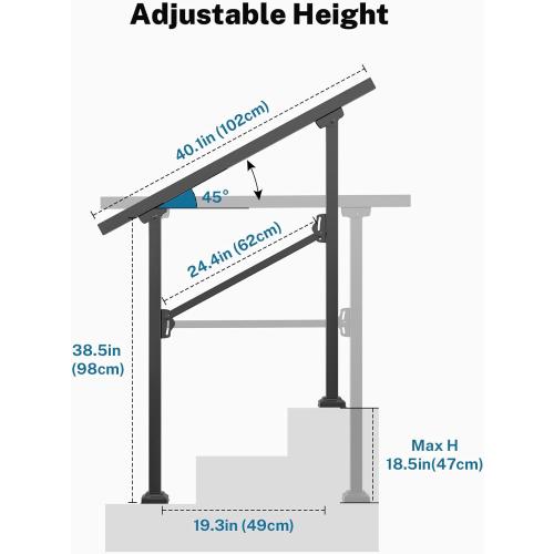 Hand Rails for Outdoor Steps, 3 Step Handrail, Stair Railing Indoor, Hand Rails for Indoor Stairs & Wrought Iron Handrails for Outdoor Steps for Porch/Deck, Black