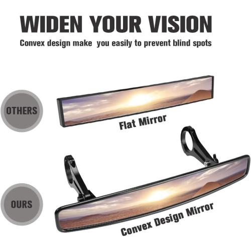 BLACK ISSYAUTO 15 Ultra Clear SXS UTV Center Mirror Compatible with Polaris RZR 800 900 1000 Turbo PRO XP, Pioneer 1000, Arctic Cat Wildcat, UTV Rear View Mirror with Convex Design Only Fit 1.75 Roll Bar