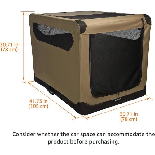 Amazon Basics Dog Crate, Travel Dog Kennel Double Door Collapsible, Lightweight Soft-Sided Folding, Portable Dog Cage, XL 42 x 31 x 31, Tan