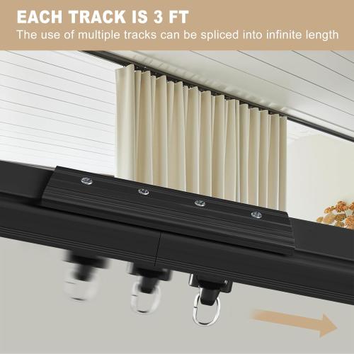 MaKefeile Ceiling Curtain Track, Heavy Duty Curtain Tracks System for Room Divider, Wall Mount Sliding Curtain Rail with Clip and Hooks Set for Living Room, Bedroom, Shower, Outdoor, Black, 3ft-6ft