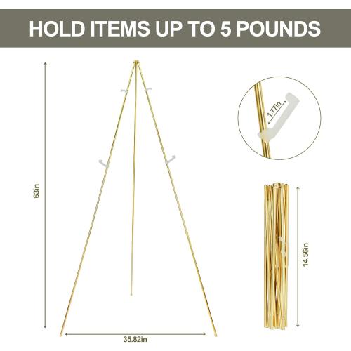 DANMO Easel Stand for Wedding Sign Poster 63'' Instant Display Floor Adjustable Metal Art Easel Gold