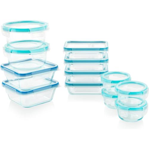 Snapware Glass Total Solutions (12-Pack) Food Storage Containers Set, (1, 2 & 4 Cup), Airtight & Leakproof Plastic Locking BPA-Free Lids, Freezer Dishwasher Microwave Safe