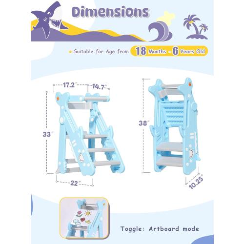 VBABY Foldable Toddler Tower, Plastic Kitchen Stool Helper for Kids, Adjustable Height Standing Tower, Certified Toddler Step Stool, Blue