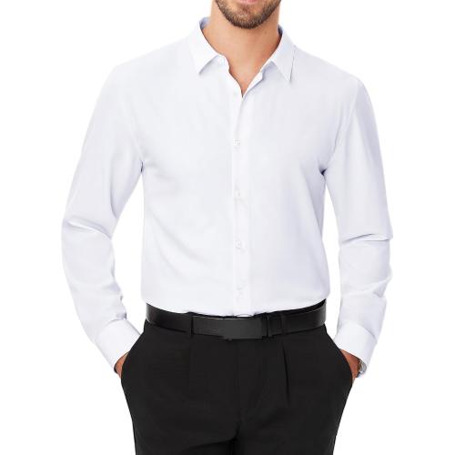 Size medium Color White J.VER Men's Dress Shirts Stretch Long Sleeve Formal Shirt Solid Business Casual Button Down Shirts for Wedding Prom